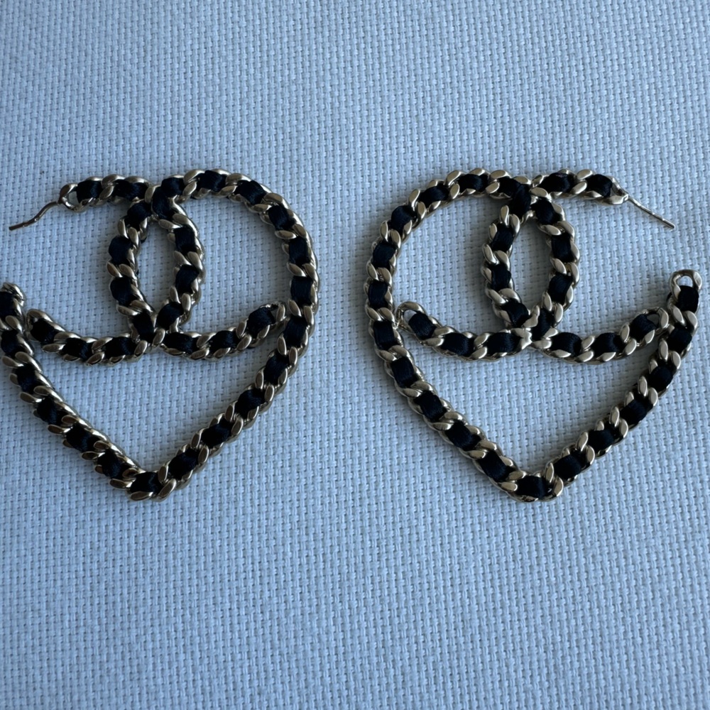Chanel Satin Ribbon Heart Earrings